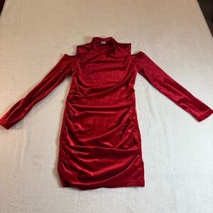 SHEIN Red Long Sleeve Velvet Dress